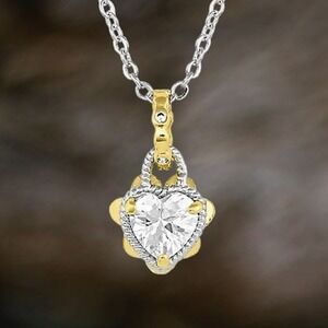 Montana Silversmiths Two-tone Flowered Heart Cubic Zirconia Necklace New!‎